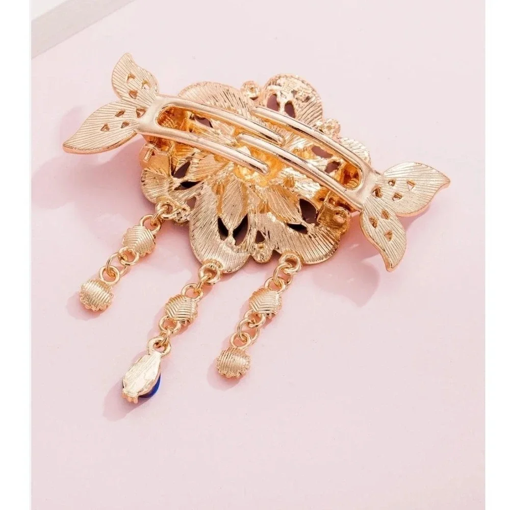 3 Tassel Hair Clips Butterfly Flowers‎ Bridal Wedding Headdress Red Blue Purple